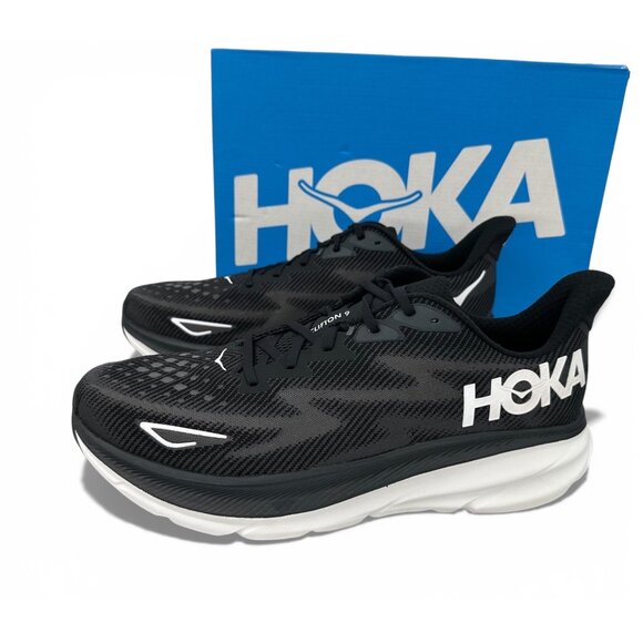 HOKA Clifton 9 Supportive Running Shoes Black White Cushioned Trainers Men’s 14 - Picture 11 of 13